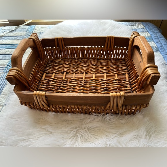 Accents Wicker Rectangular Basket With Wood Handles Poshmark